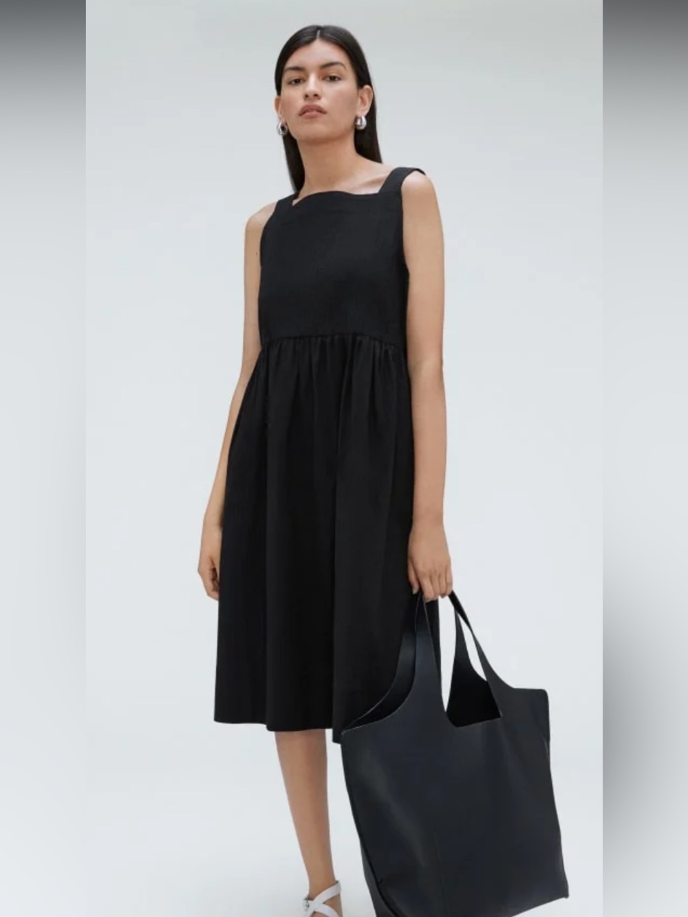 Everlane The Seersucker Black Sleeveless Midi Dress